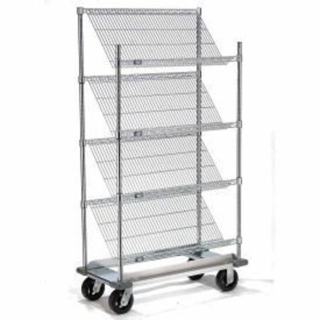 GLOBAL EQUIPMENT Slant Wire Shelving Truck - 4 Shelves With Dolly Base - 36"W x 24"D x 70"H 504110